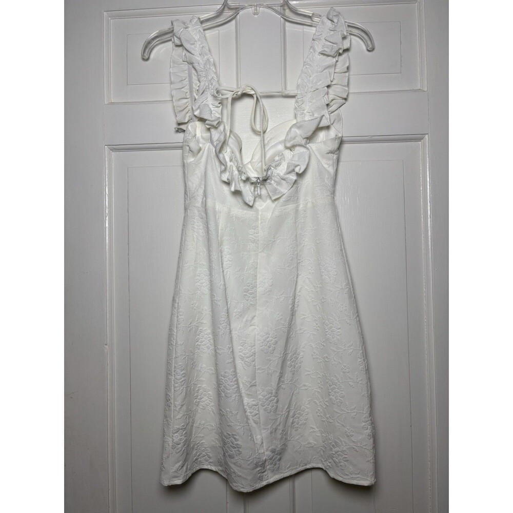 Lulus White Ruffle Straps Lined Fitted Dress Zip Women S Homecoming White Party - Picture 3 of 7